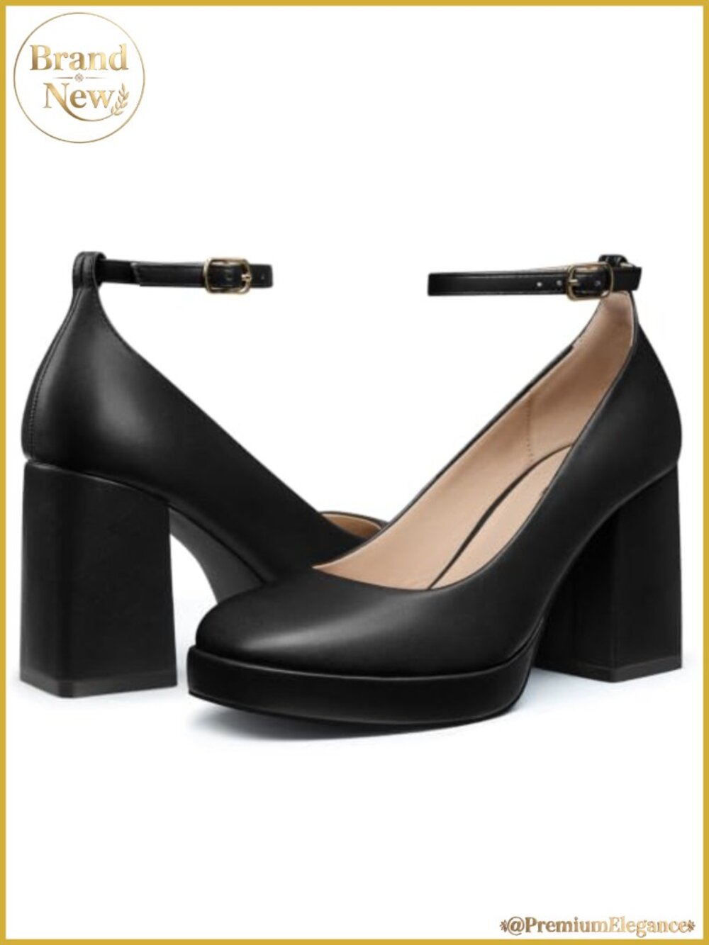 Women Platform Chunky Heels 3.5 Inch Comfort Mary Jane Pumps Ankle Strap